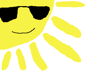 a crudely drawn picture of the sun smiling with sunglasses on
